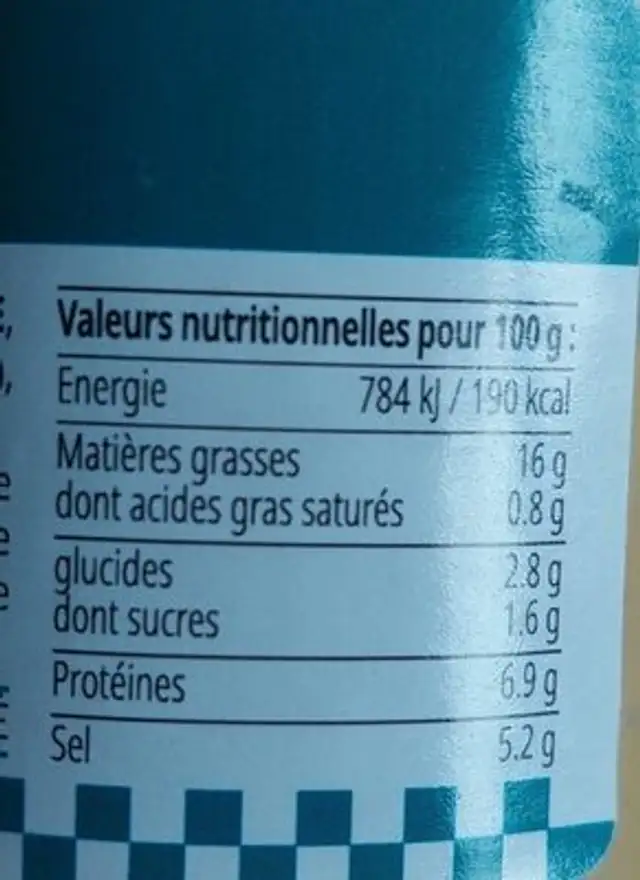 Moutarde Salicorne de l'île de ré nutrition facts table