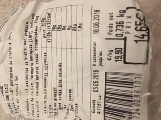 Petit basque ingredients label