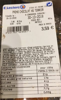 Pains au chocolat x6 terroir