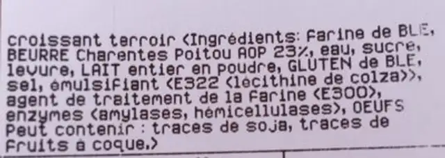 Croissant x4 terroir ingredients label