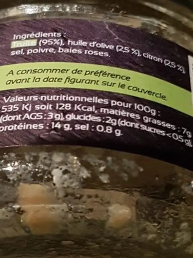 Filet de truite citron ingredients label