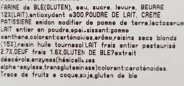 Pains aux raisins ingredients label