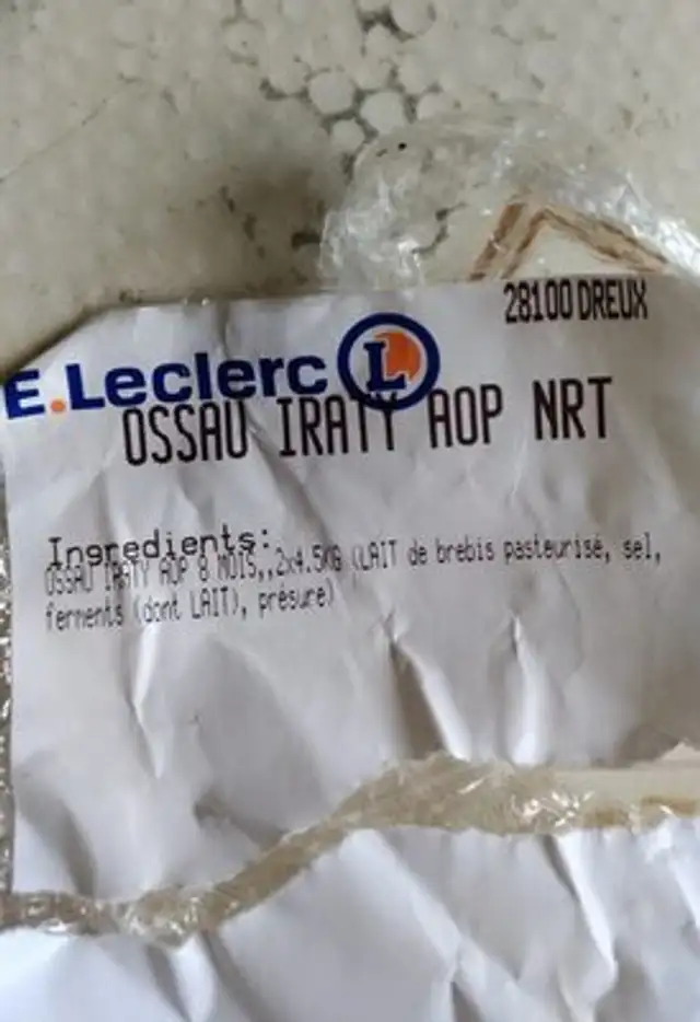 Ossau iraty aop nrt ingredients label