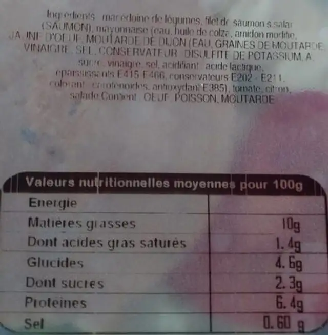 Coquille de saumon X1 nutrition facts table