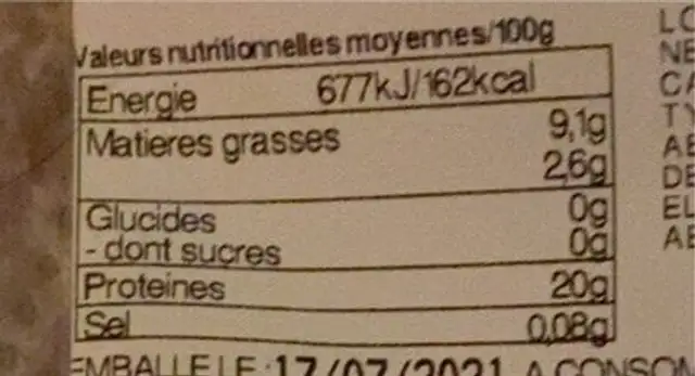 VIANDE BOVINE: A GRILLER PAVE*** EN TOURNEDOS nutrition facts table