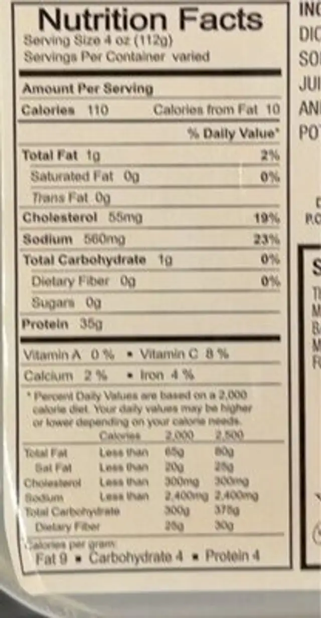 Citrus seasoned Chicken Breast Pieces nutrition facts table