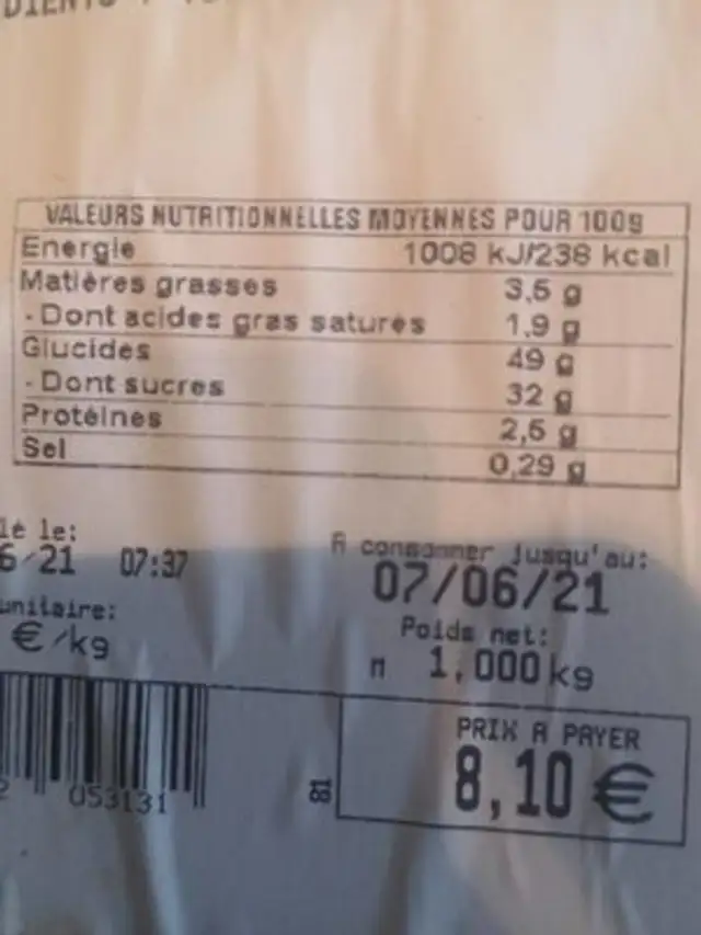 Saisonnière fraises nutrition facts table