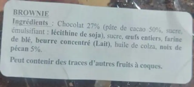 Brownies nutrition facts table
