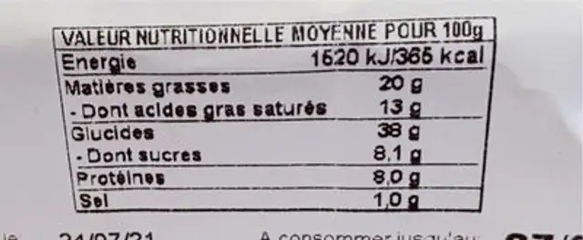 Leclerc nutrition facts table