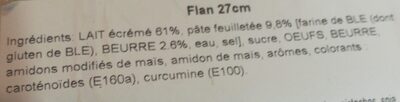 Flan Pâtissier ingredients label