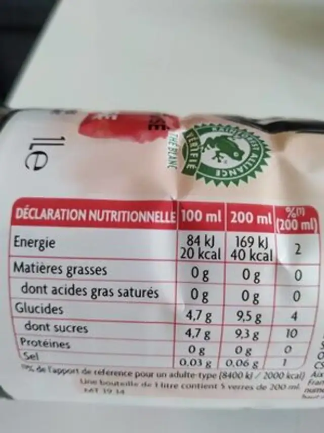 Thé blanc infusé parfum framboise nutrition facts table