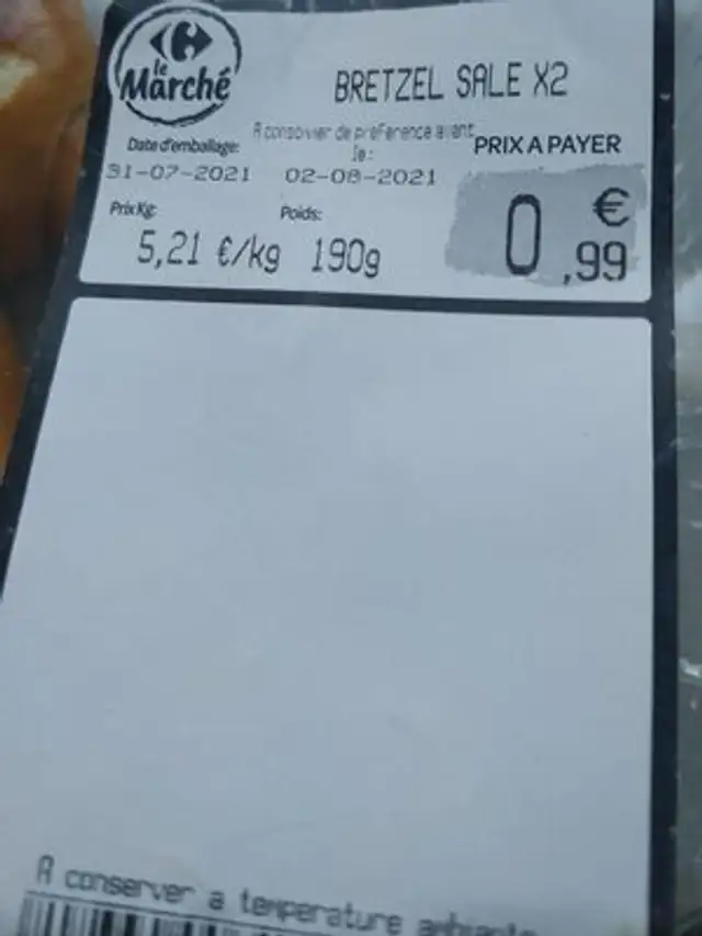 Bretzel nutrition facts table