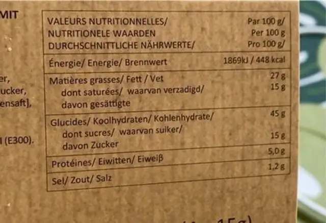 Donuts nutrition facts table