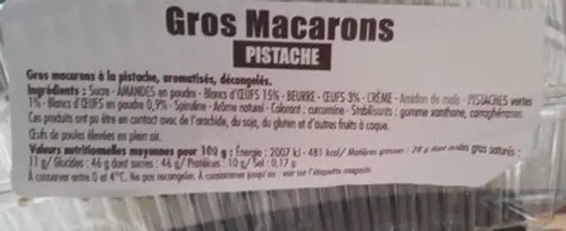 Macarons pistache nutrition facts table