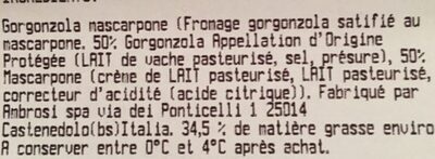 Gorgonzola Mascarpone Ambrosi ingredients label