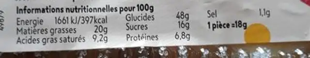 Mini doony's sucre nutrition facts table
