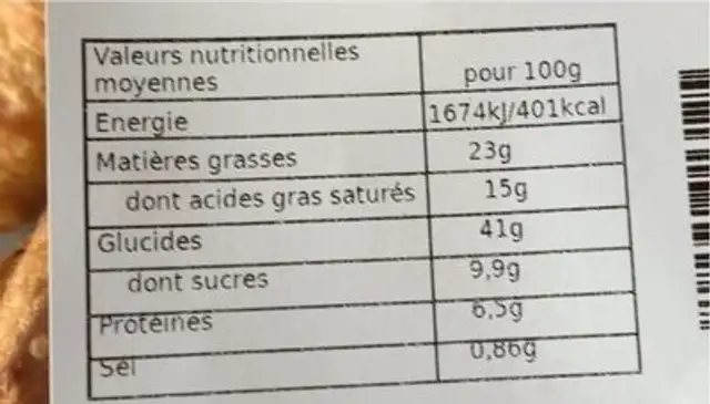 15 mini viennoiserie nutrition facts table