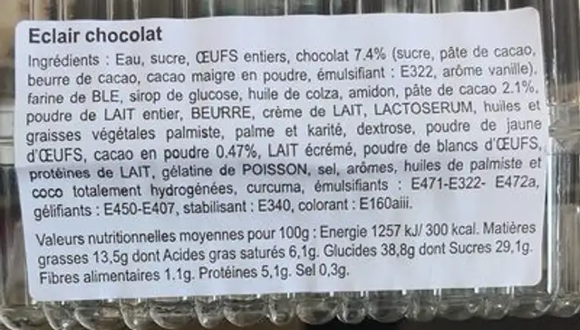 Eclair Choco nutrition facts table