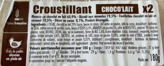 Croustillant chocolat x2 nutrition facts table