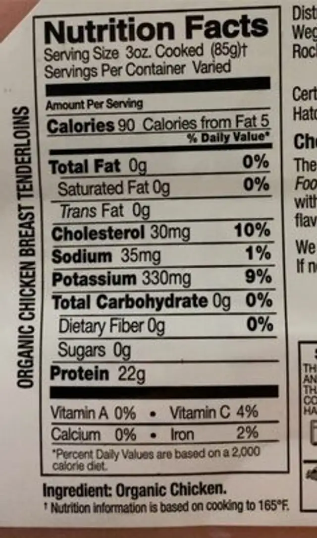 Chicken Breast Tenderloins nutrition facts table