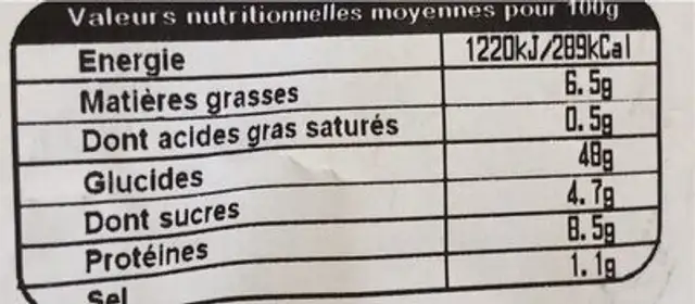 Double moricette x4 nutrition facts table