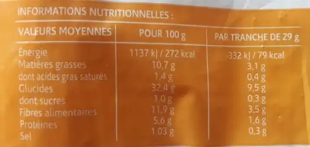 Pain aux céréales moelleux sans conservateur sans blé sans lait nutrition facts table