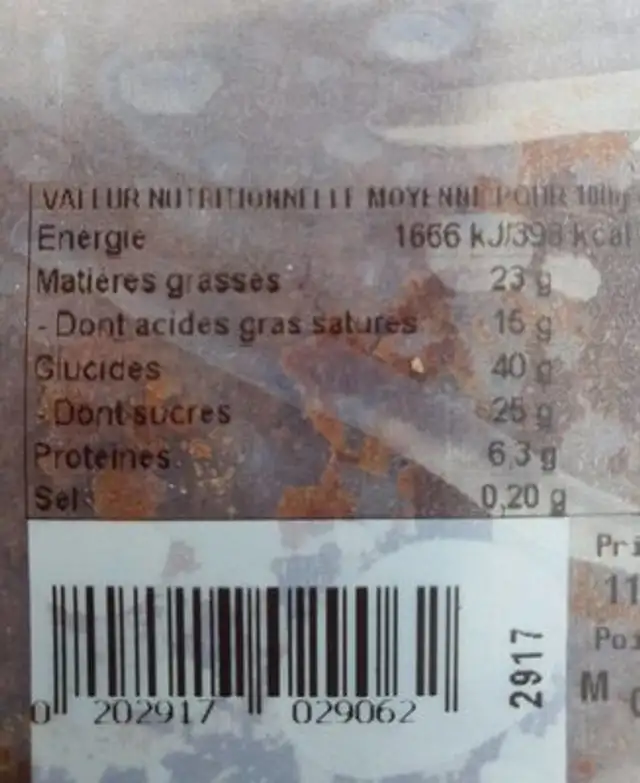 Moeulleux chocolats nutrition facts table