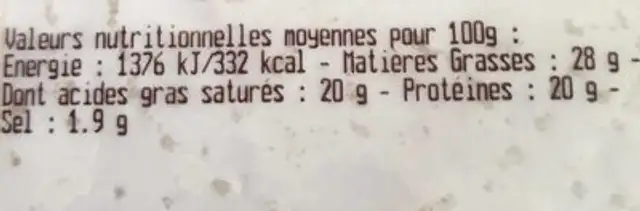 Corsica nutrition facts table
