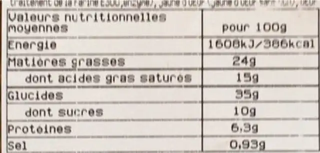 Pain au choco charents nutrition facts table