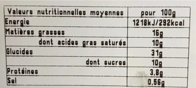 Chausson aux pommes nutrition facts table