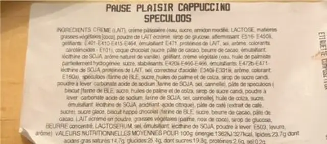 Pause plaisir cappucino speculos nutrition facts table