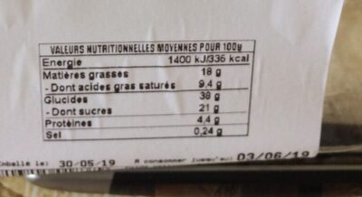 Tartelette amandine abricot nutrition facts table