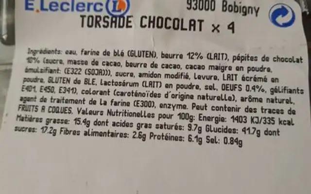 Torsade chocolat nutrition facts table