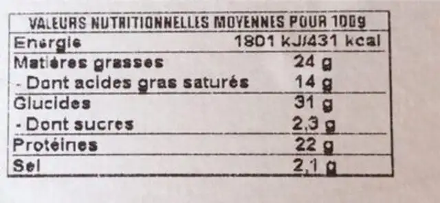 Pizza 4 fromages 48cm nutrition facts table