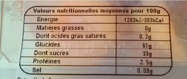 Abricot sec nutrition facts table
