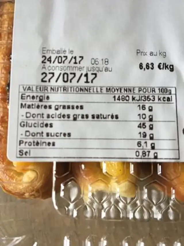 Suisses au chocolat ingredients label