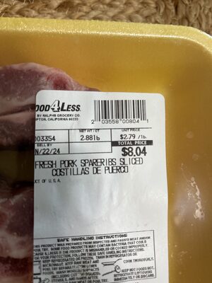 Fresh Pork Spareribs sliced