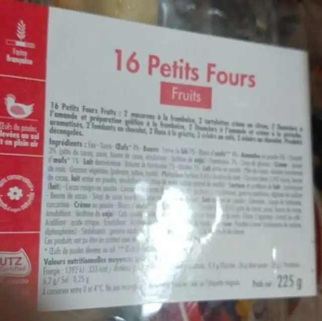16 petits fours fruits nutrition facts table