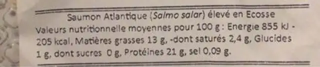 Saumon nutrition facts table