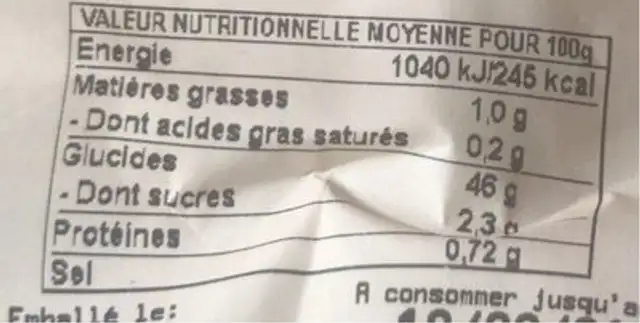 Croutons grillés nutrition facts table