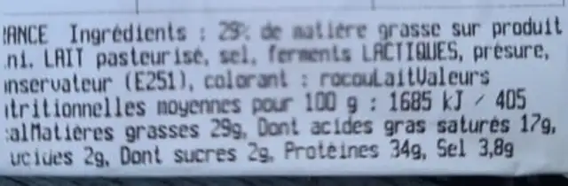 Mimolette extra nutrition facts table