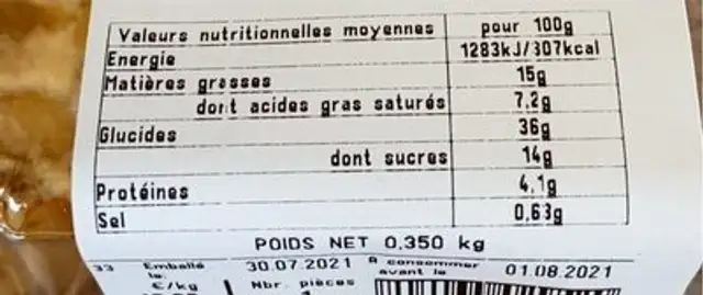 Jesuite nutrition facts table