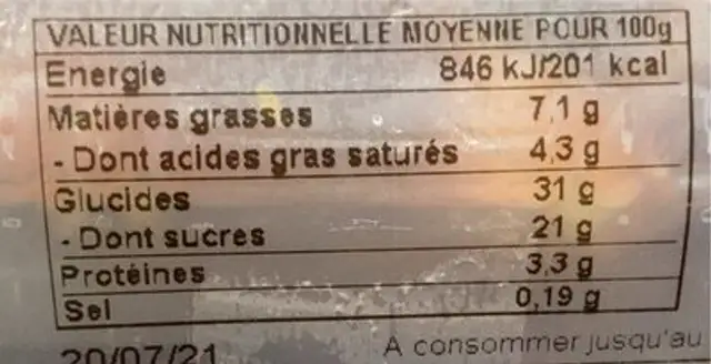 FLAN NATURE nutrition facts table