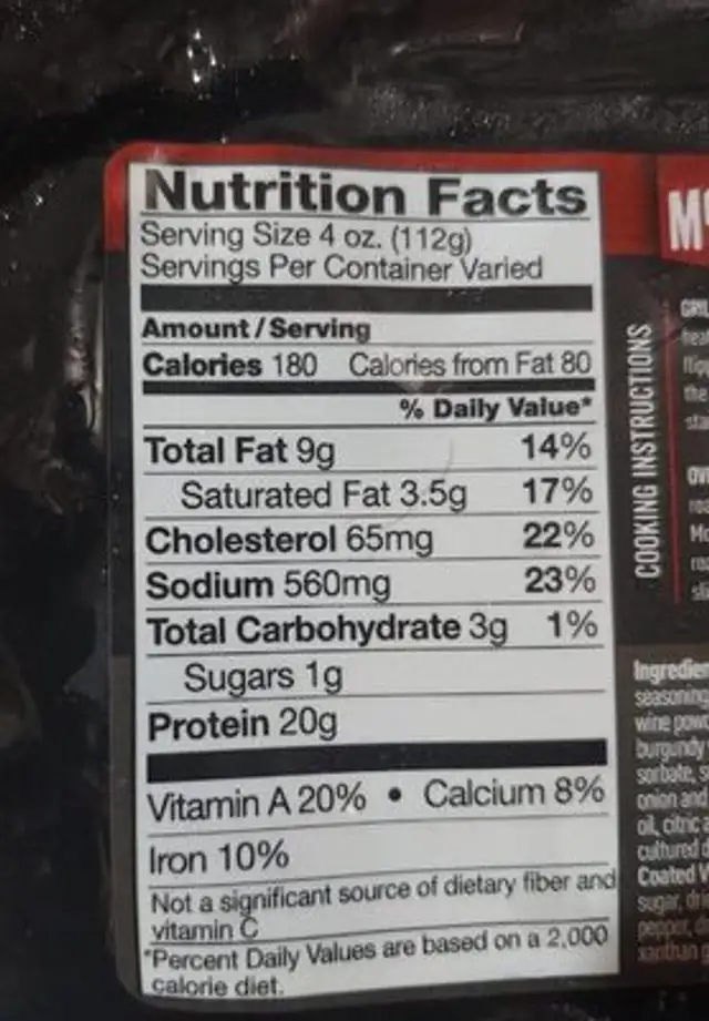 Morton's Omaha steakhouse classic tri tip nutrition facts table