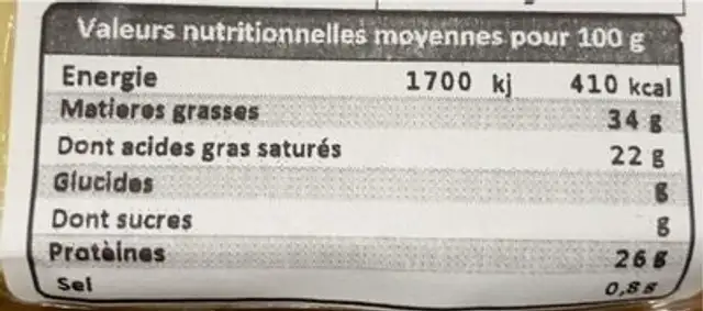 Comté Affiné 6 mois nutrition facts table