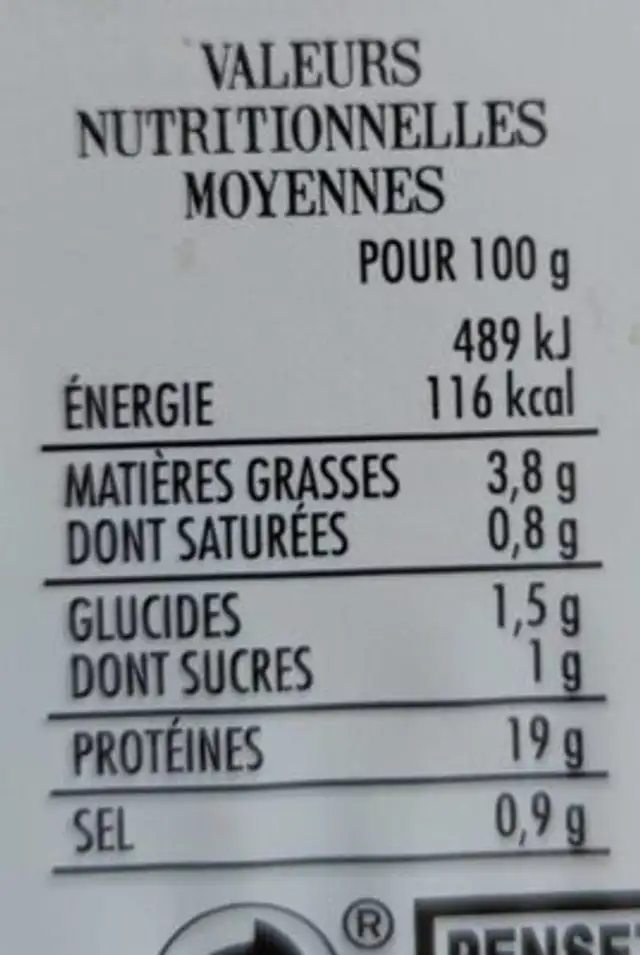 Aiguillettes de poulet marinées thym-citron crues nutrition facts table
