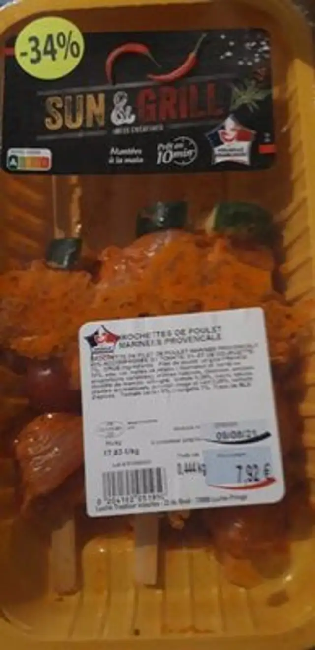 Brochettes de poulet marinées provençales nutrition facts table