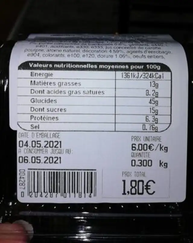 Croissant fourré framboise nutrition facts table