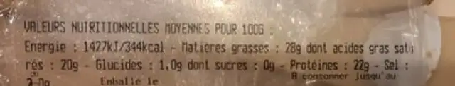 Tomme dorée chistera igp nutrition facts table