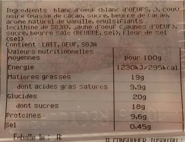 Mousse au chocolat maison nutrition facts table